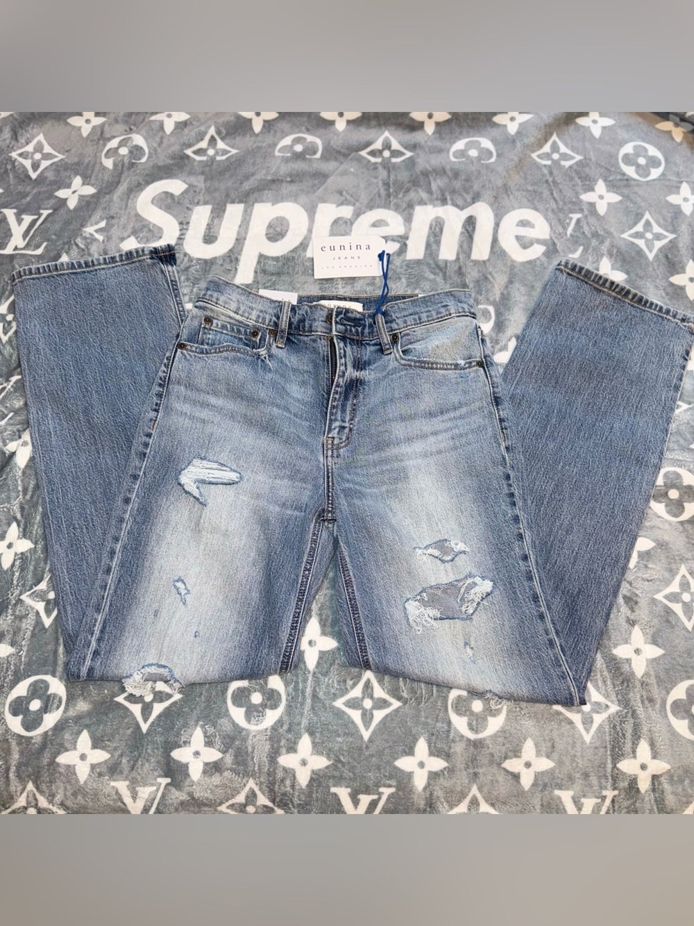 Eunina Light Blue Distressed Straight Jeans Size 5 NWT